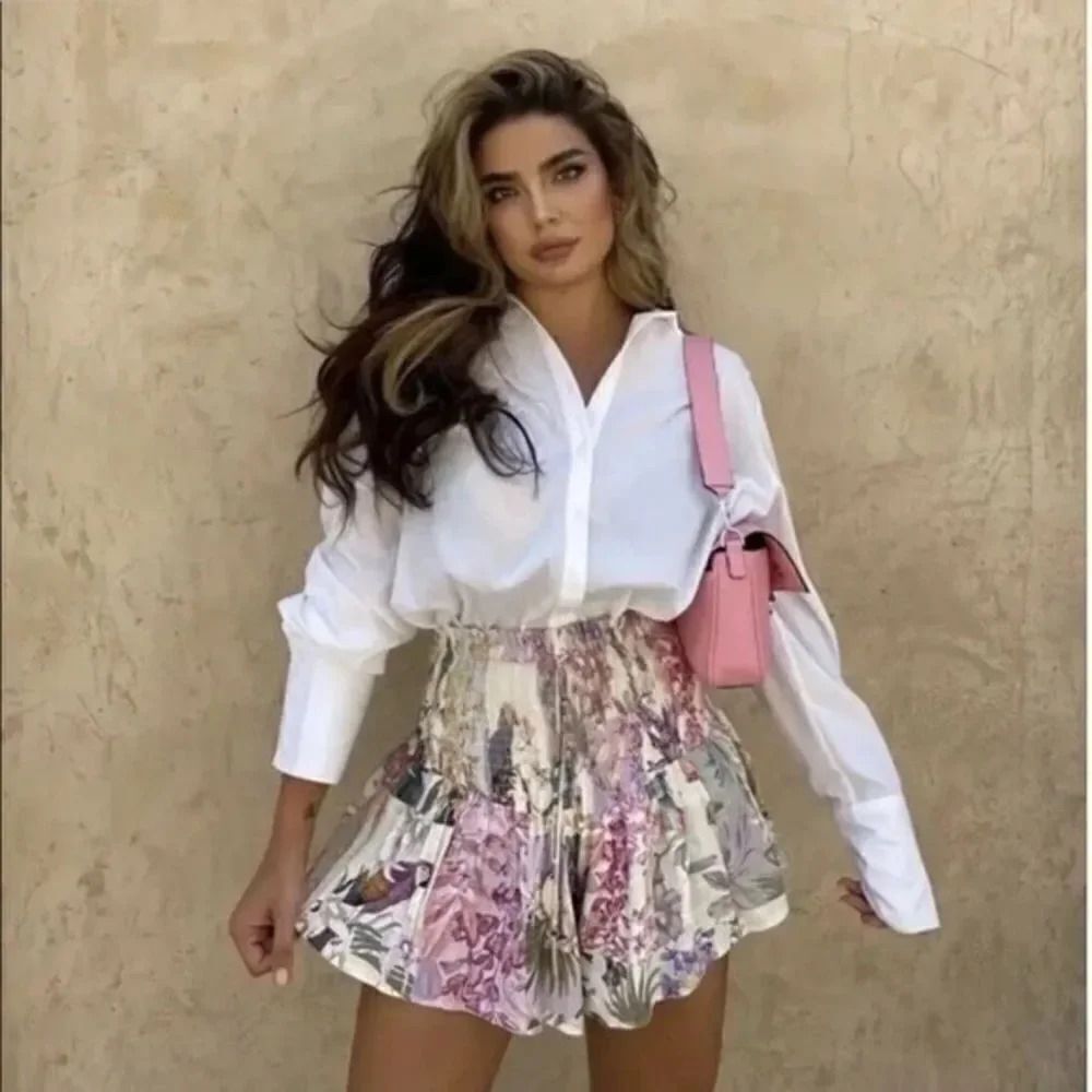 Zara Ruched Floral Linen Blend Skort